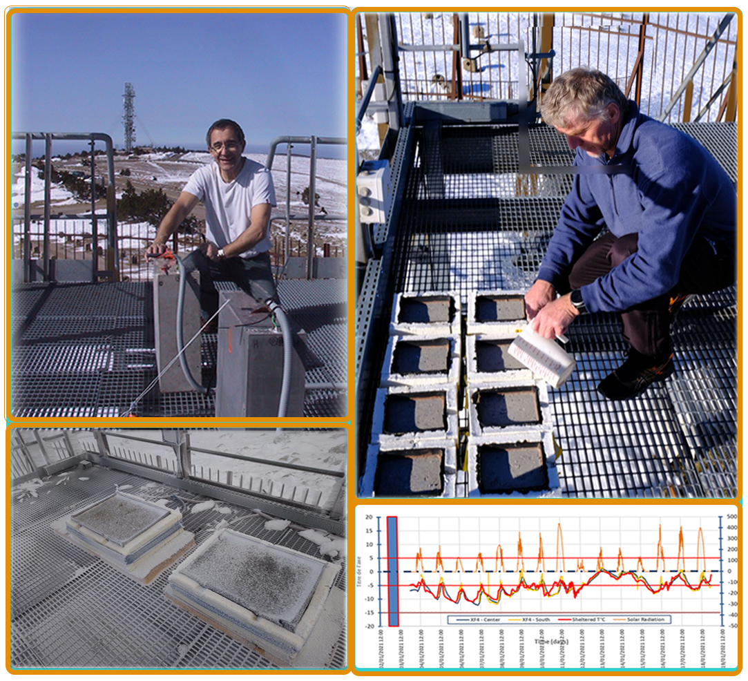 Blocs béton instrumentés de l'ATILH, entièrement givrés, sur la plateforme du CECA